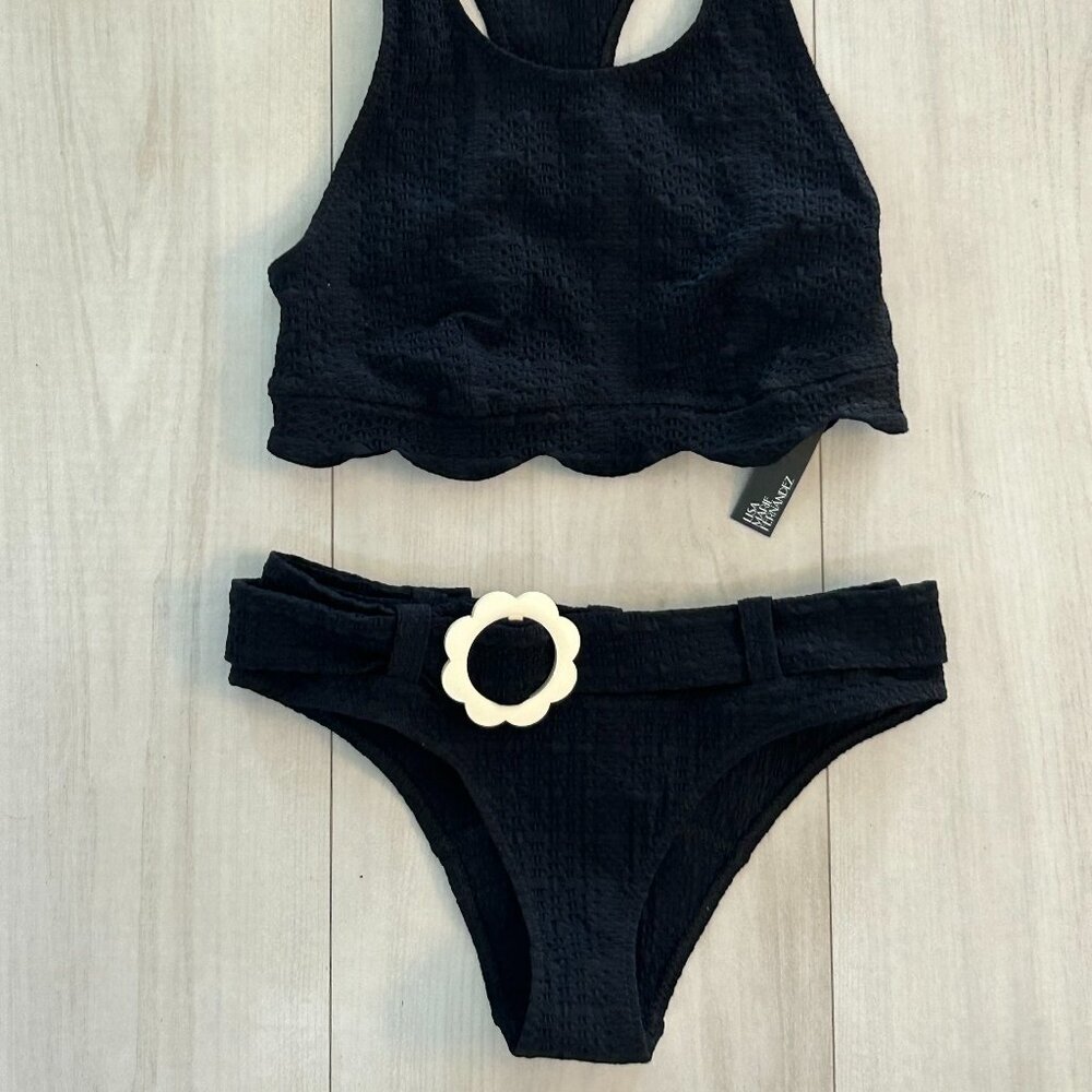 Lisa Marie Fernandez Seersucker Belted Cheeky Bikini Size 0 US 0-2 NWT